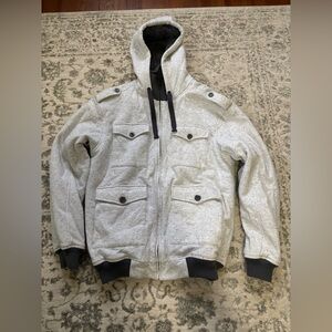 Men's White and Gray Hooded Coat